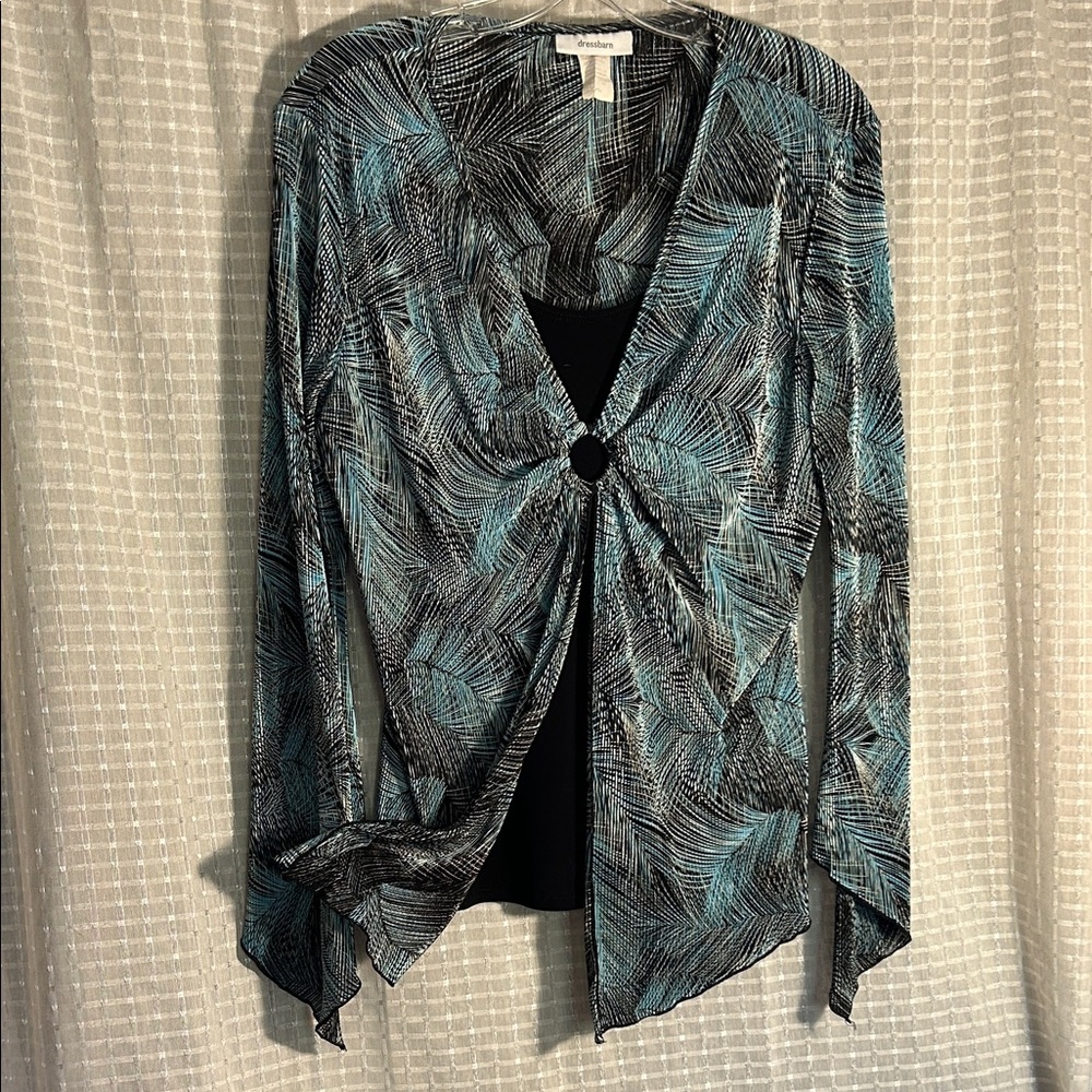 Dress Barn Blue and Black Patterned Blouse